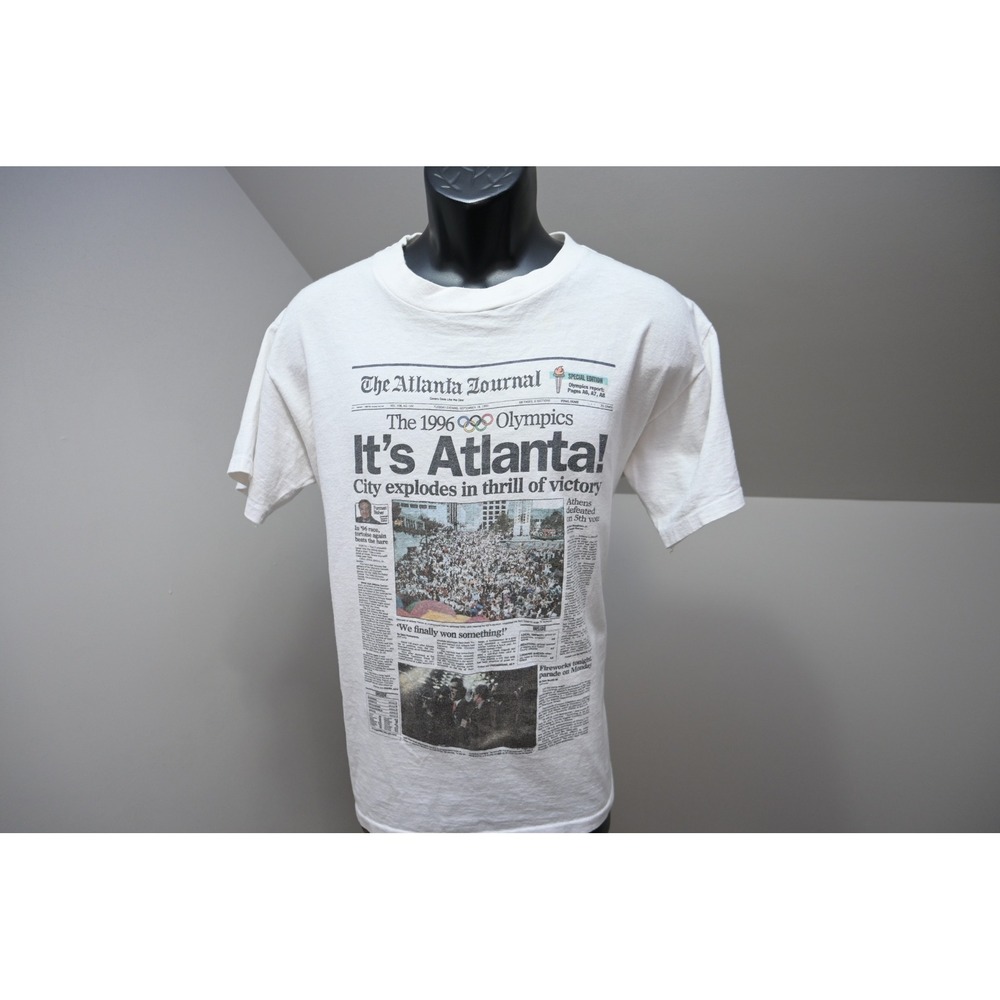 VTG T-Shirt Graphic Tee Mens Large 1996 Atlanta Olympics Newspaper Single Stitch